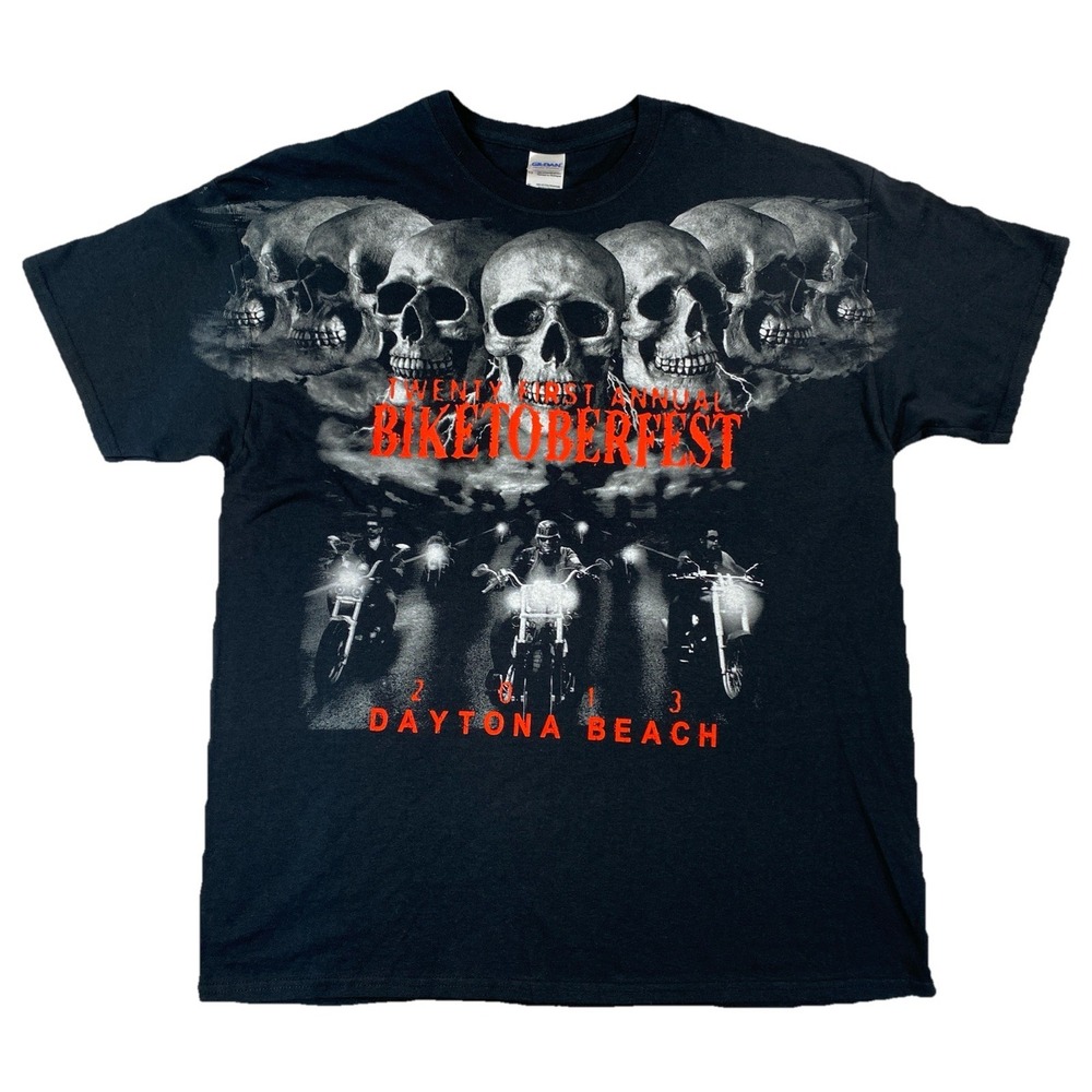 Biketoberfest Daytona Beach 2013 Black T-Shirt Men's XL Skulls Motorcycles AOP